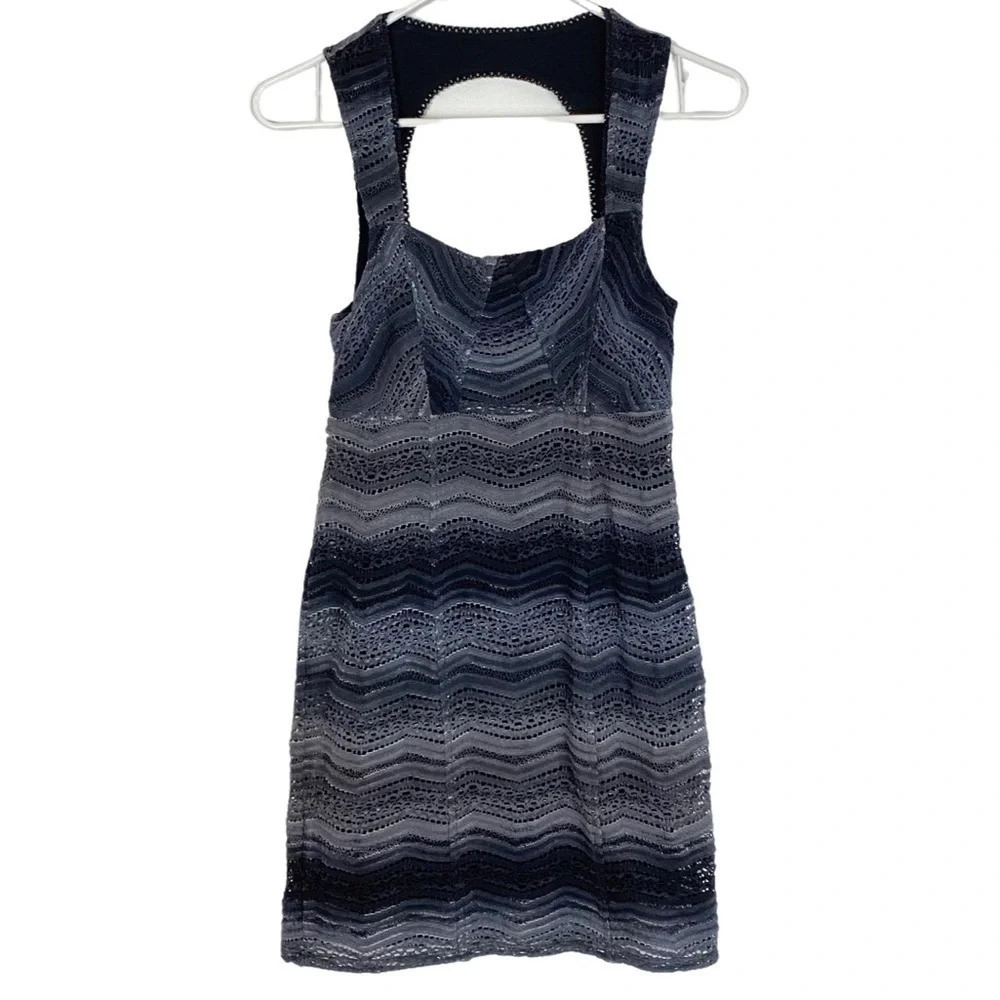 Free People Bodycon Dress Sz 4 Small Gray Black Lace Sleeveless Fitted Open Back